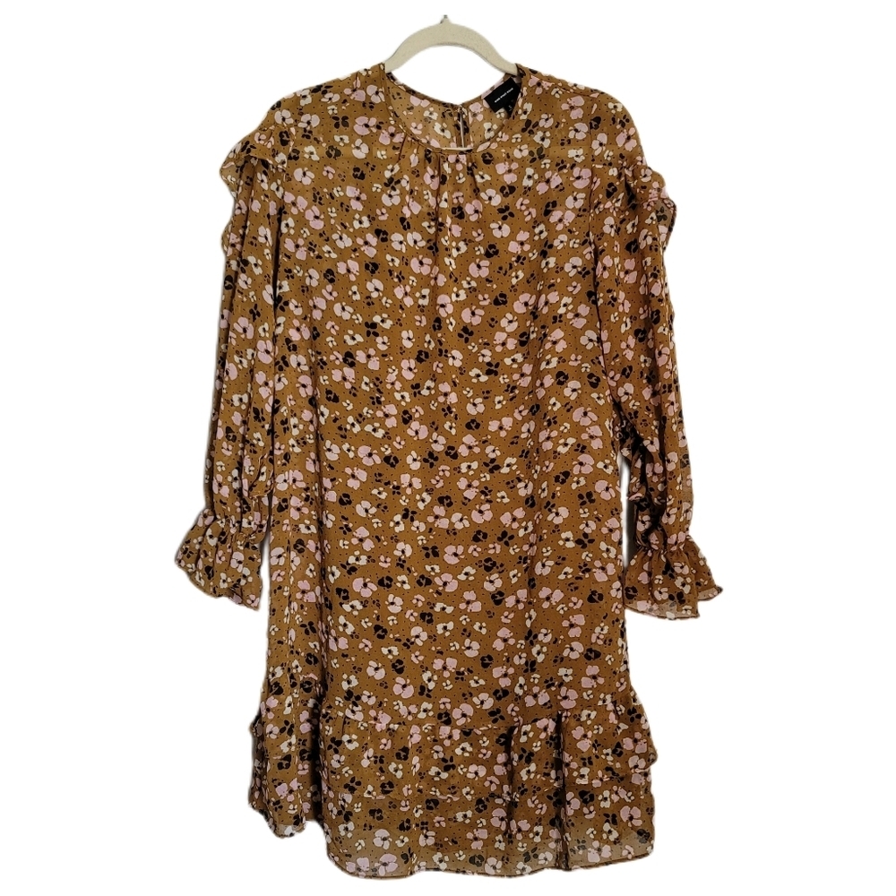 Who What Wear Dress Womens S Small Brown Floral Long Sleeve